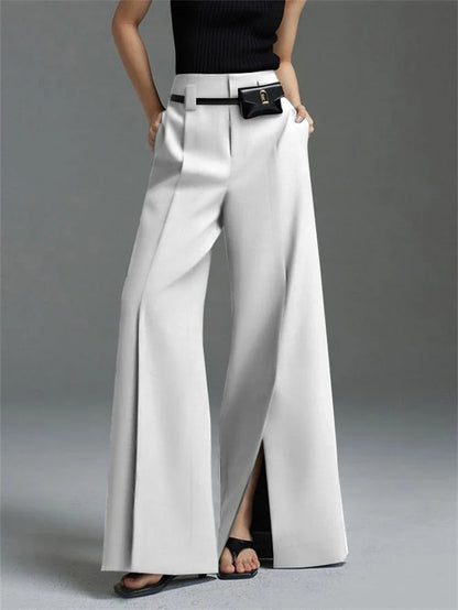 Yeezzi Urban 2024 Women's Suit Pants - Fashionable High-Waisted, Pleated, Split-Front Trousers in Black & White