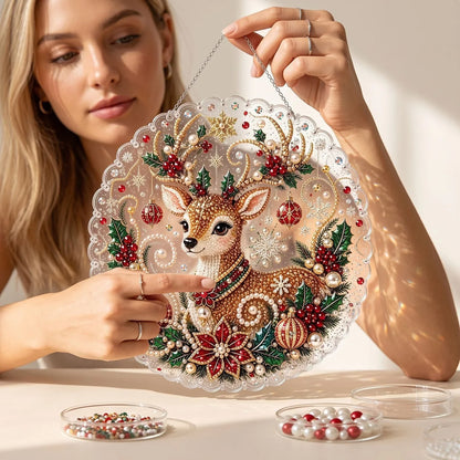 DIY Christmas Pearl Diamond Painting Pendant - Acrylic 2D Bead Craft for Holiday Window & Wall Decor