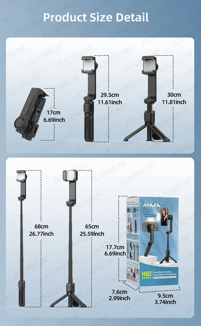 AXNEN HQ2 Series Handheld Mobile Phone Stabilizer – Smartphone Gimbal & GoPro Extension Rod Selfie Stick Tripod