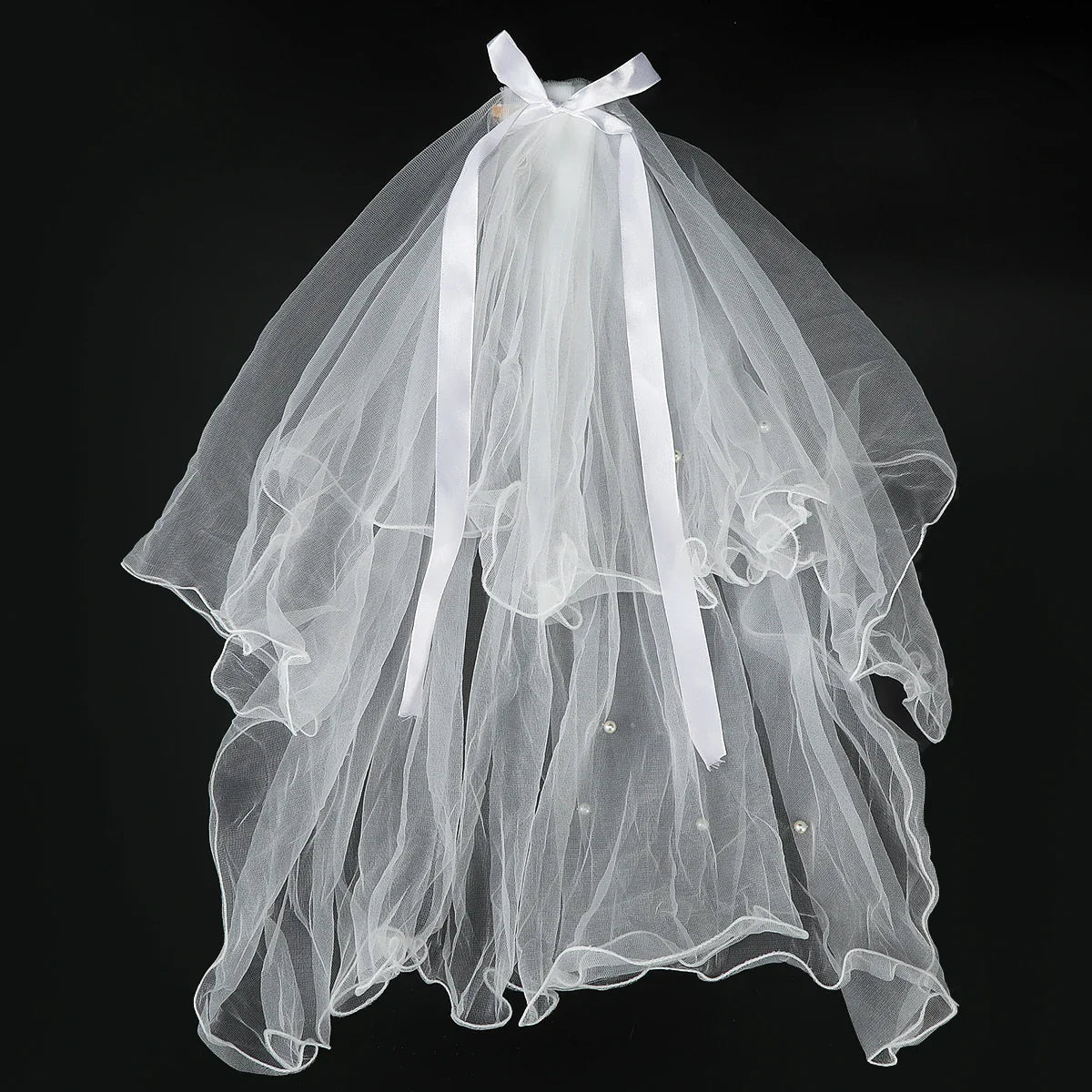 White Tulle Bow Veil Hairpin with Pearls – Elegant Bridal & Bachelorette Hair Clip for Weddings, Parties, and Gifts