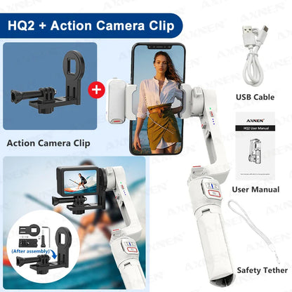 AXNEN HQ2 Series Handheld Mobile Phone Stabilizer – Smartphone Gimbal & GoPro Extension Rod Selfie Stick Tripod
