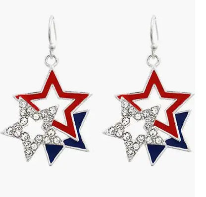 American Flag Drop Earrings - USA Patriotic Red White Blue 4th of July Jewelry Accessories for Women