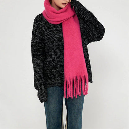 Luxury Cashmere Scarf for Women - Thickened Warm Shawl with Classic Tassels, Soft Solid Color Wrap for Autumn and Winter