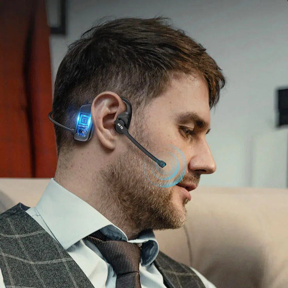 Open-Ear Bluetooth Headset — Wireless Air Conduction Headphones with Noise-Canceling Microphone for Truckers, Office & Call Centers