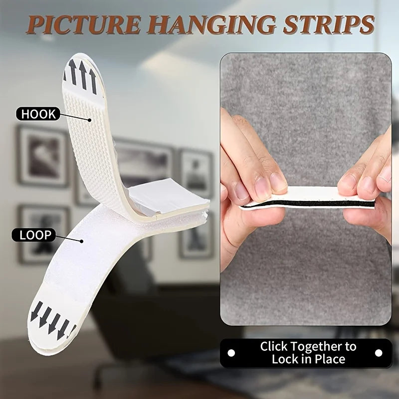 Double-Sided Adhesive Wall Strips — 12/24 Pairs Removable Hooks for Damage-Free Hanging