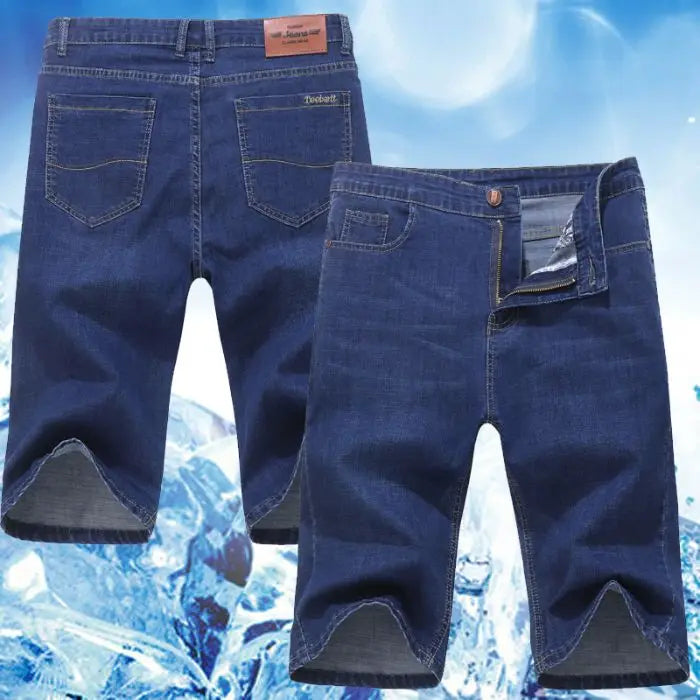 Men's Embroidered Denim Shorts - Summer Thin Straight Leg Casual Blue Jean Shorts