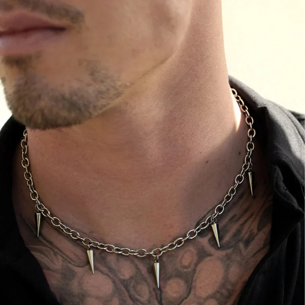 Punk Rivet Tassel Necklace - Titanium Steel Geometric Chain Jewelry for Men & Women