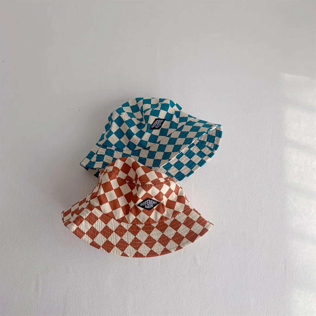Kids Checkerboard Bucket Hat – Cute Plaid Fisherman Sun Cap for Boys & Girls | Soft Breathable Panama Style Baby Sun Protection Hat