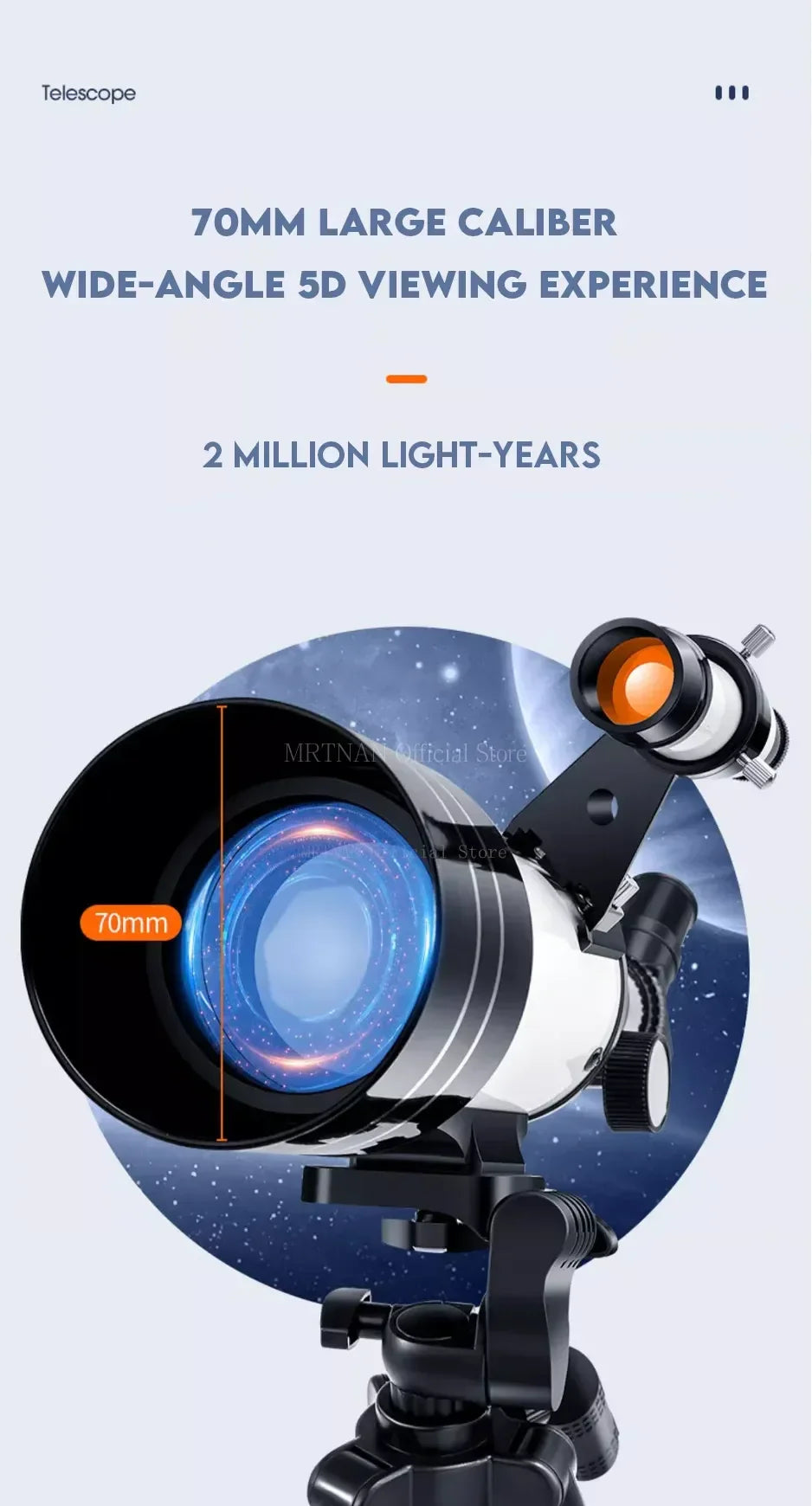 150X Astronomical Telescope – 70mm Refractor Portable Travel Scope with Phone Adapter & Wireless Remote