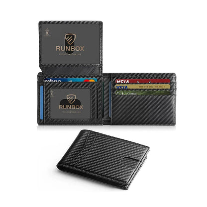 Men's Ultra-Thin RFID Leather Wallet – Carbon Fiber Design with ID Window & Multi Card Slots