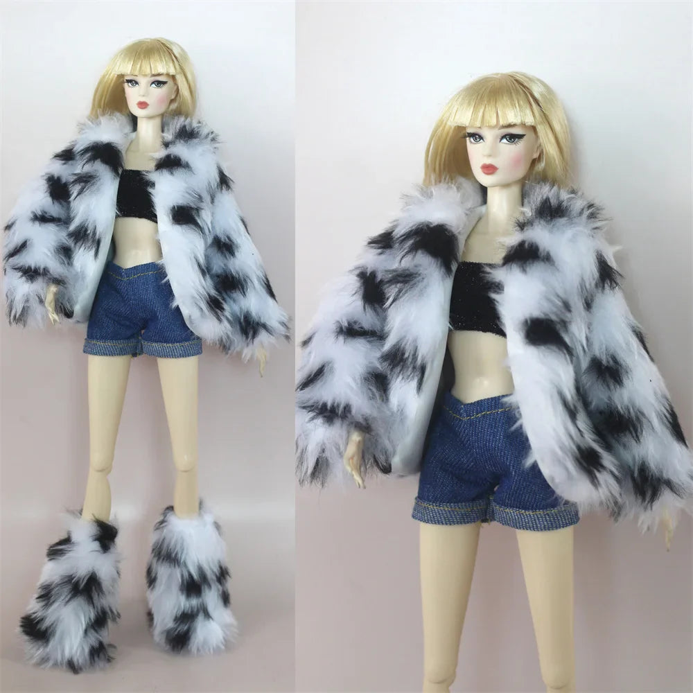 1:6 Scale Doll Clothes – Fur Coat Dress Outfit for 11.5" (30cm) Dolls, Multiple Styles, Gift for Girls