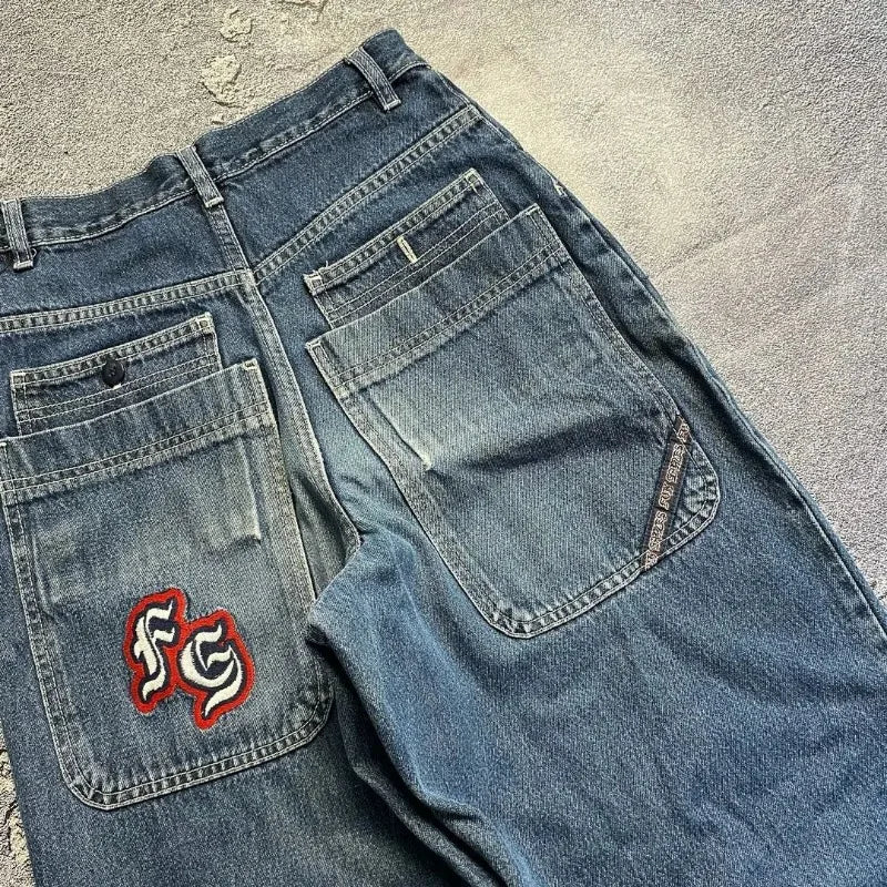 Y2K Embroidered Loose Jeans - Unisex Harajuku Streetwear Retro Hip-Hop Pants