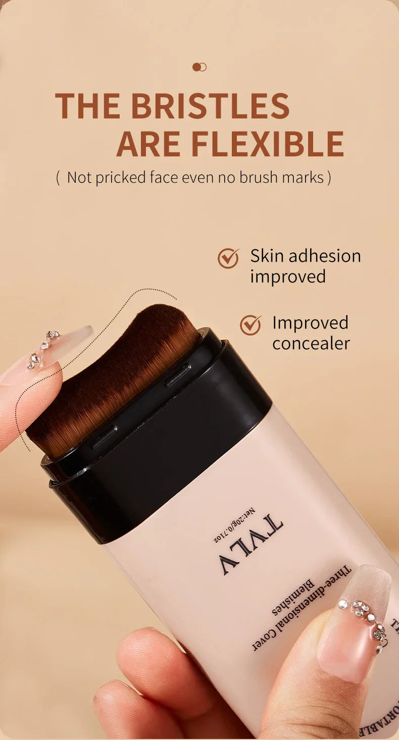 TVLV Eraser Foundation Stick with Brush – 20g Brightening Liquid Foundation & Long-Lasting Concealer