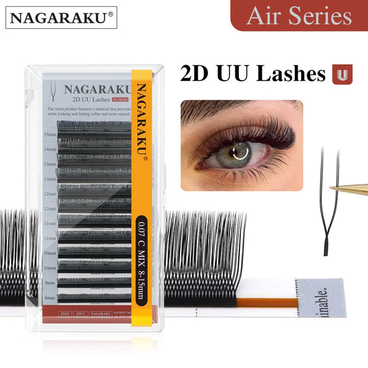 NAGARAKU U-Shape YY 2D UU Mink Eyelash Extensions — Natural Soft Premium Brazilian Cilios Lashes