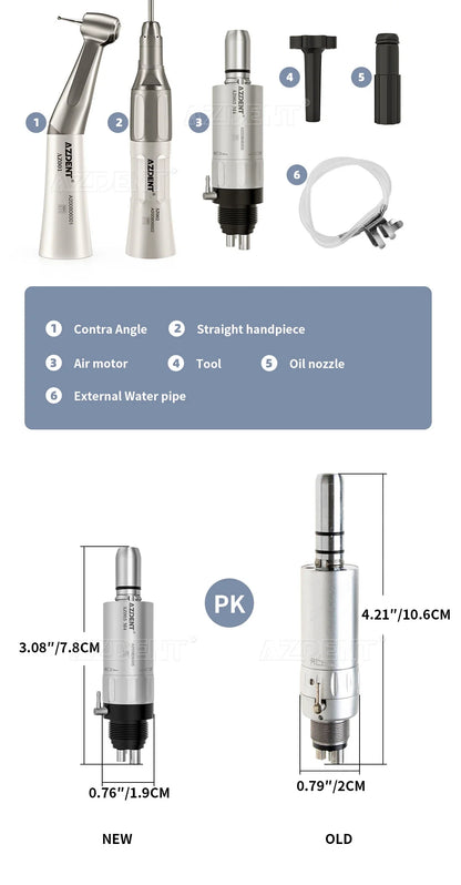 AZDENT Dental Low Speed Handpiece 1:1 Contra Angle – Push Button for ø2.35mm CA Burs, 2/4 Holes, Air Motor