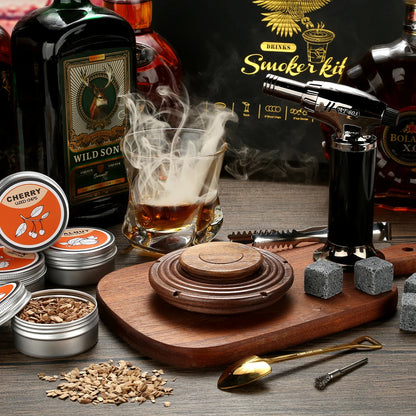 Cocktail Smoker Kit – Whiskey Smoking Set with 4 Wood Chips, Old Fashioned Drinks Accessories