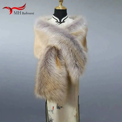 32-Color Luxury Faux Fox Fur Shawl – Women’s Plush Winter Scarf, Wrap & Cape for Wedding & Coat