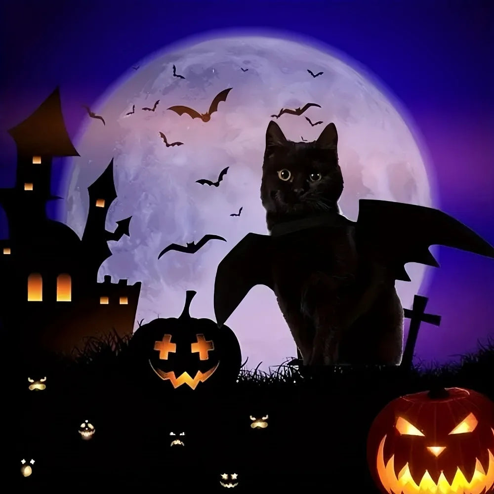 Adjustable Black Bat Wings Pet Costume - Soft Polyester Halloween Cosplay Dress Up Accessory for Cats & Pets