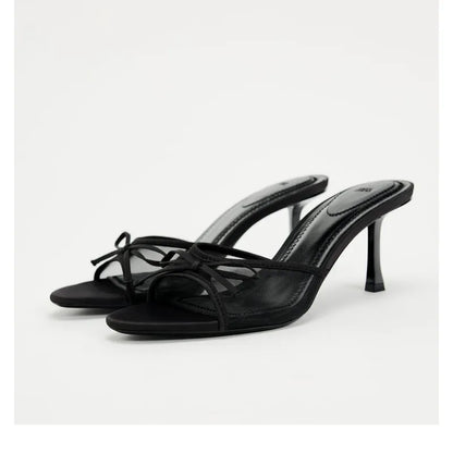 Women’s Heeled Sandals – Lace Mesh Bow Fashion Luxury Slippers Zapatos de Mujer