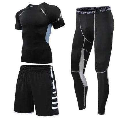 Men's Running Tracksuit Set - Compression Fitness Sportswear With Leggings, Gym Tights & Training Sweatpants