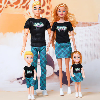 1/6 30cm Barbie Doll Family Set – Mom, Dad & Kids with Clothes, Educational & Birthday Gift