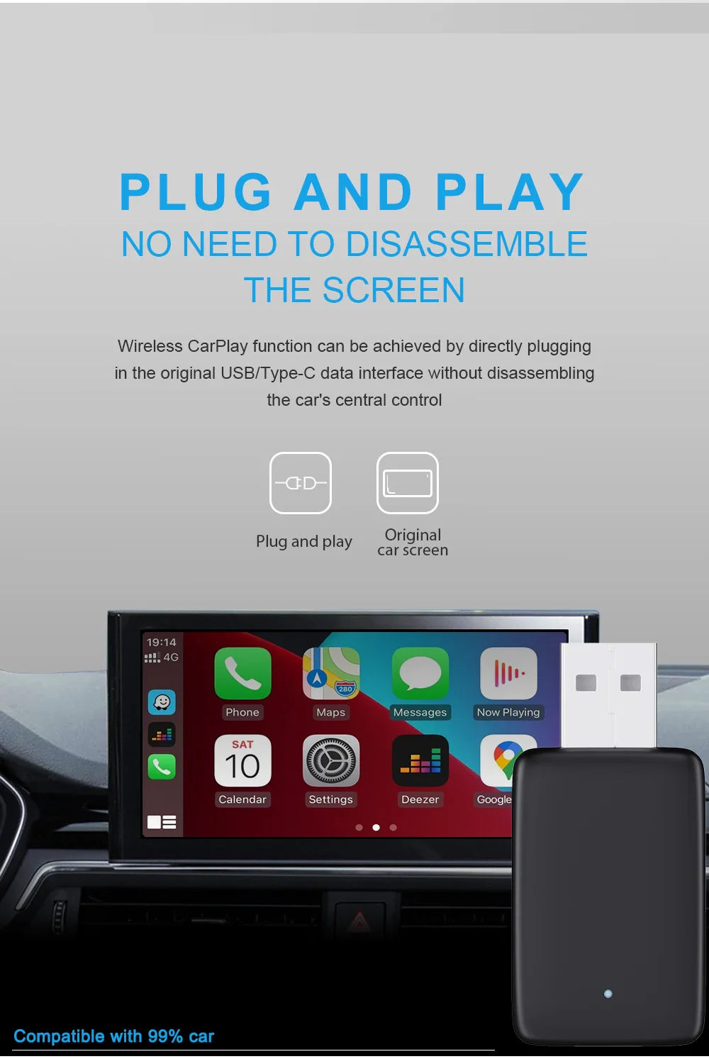 NEW 2-in-1 Mini Wireless CarPlay & Android Auto Adapter – Wired to Wireless Plug & Play for 99% OEM Cars