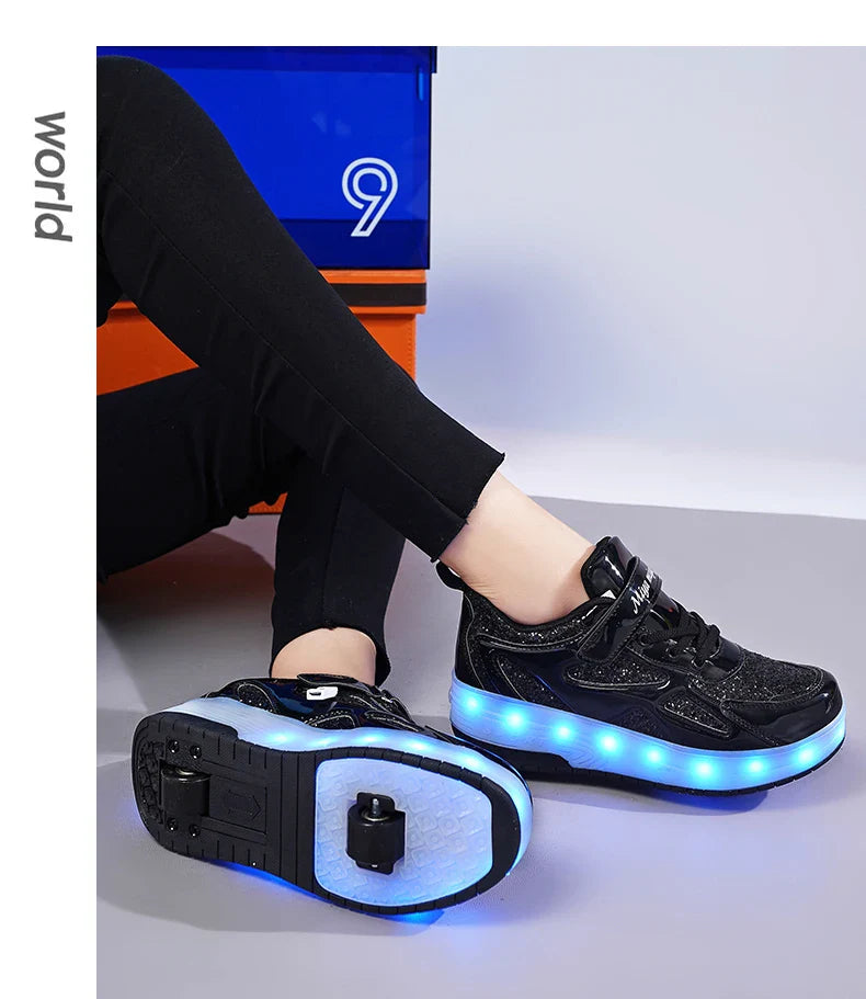 Kids' Inline Roller Skates – Removable 2-Wheel Skate Sneakers for Girls, Powerslide Wheeled Shoes