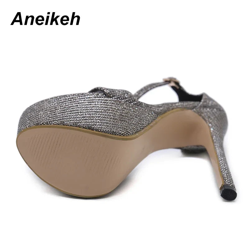Aneikeh 2026 Sexy Women High Heel Platform Sandals – Summer Party Bling Pumps