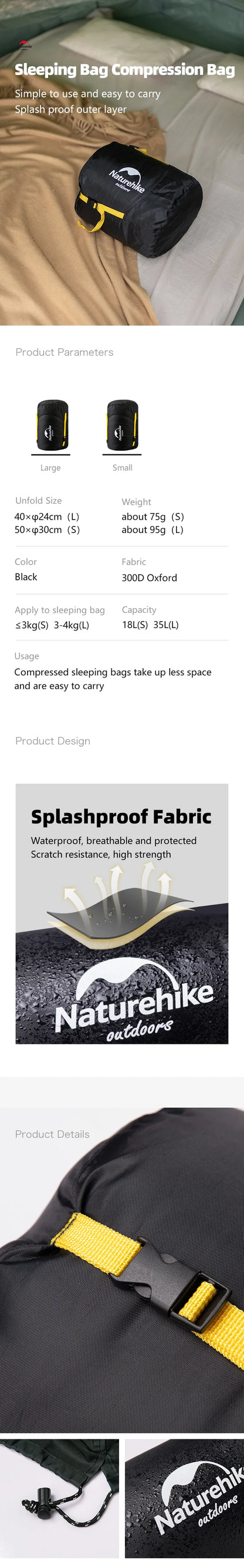 Naturehike Compression Bag for 3-4kg Sleeping Bag - Splash-Proof, Multifunctional Camping & Travel Storage Sack