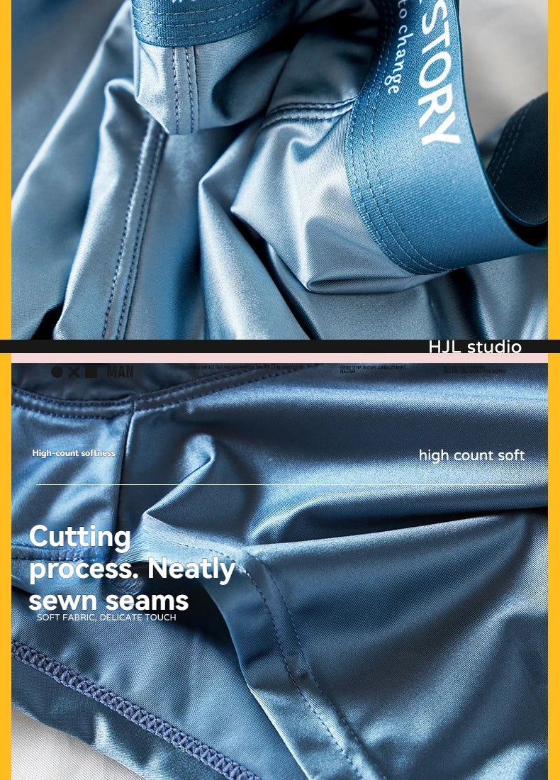 3PCS Luxury Ice Silk Satin Boxers — Summer Smooth, Cool Solid Men’s Underwear with Breathable Mesh Crotch