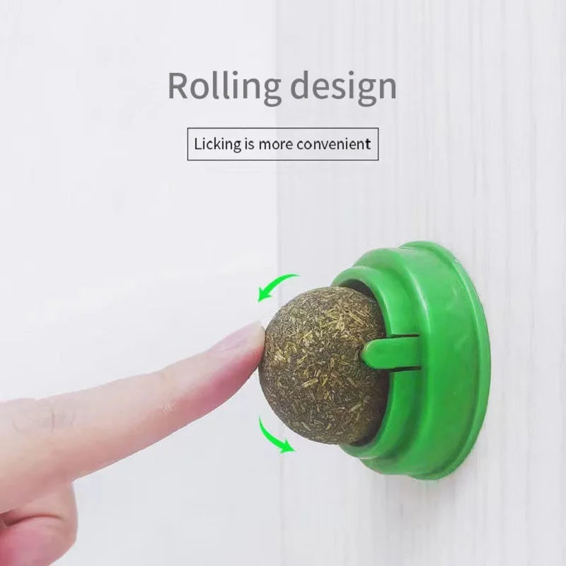 Catnip Wall Stick-on Ball Toy | Natural Scratcher Treats for Cats | Promotes Digestion & Healthy Play | Cat Grass Snack
