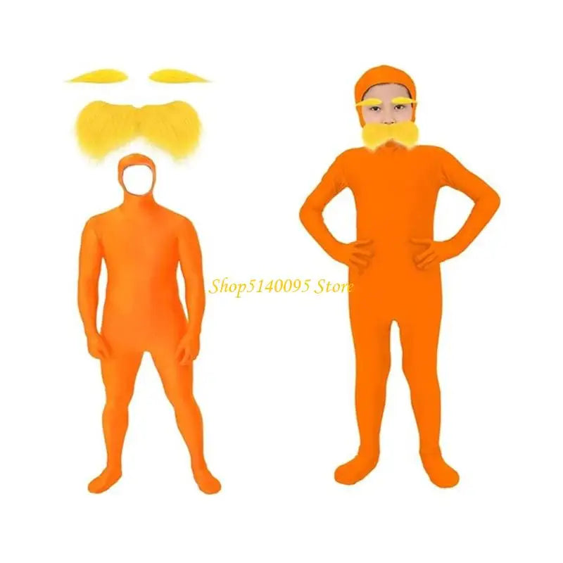 DXAE Tangerine Costume Accessories – Yellow Full Bodysuit with Open Face, Mustache & Eyebrow
