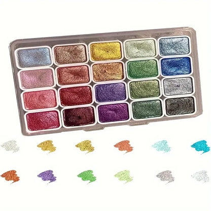 20/24/60/72-Color Metal Watercolor Set – Portable Sparkling Pearl Solid Paints for Artists