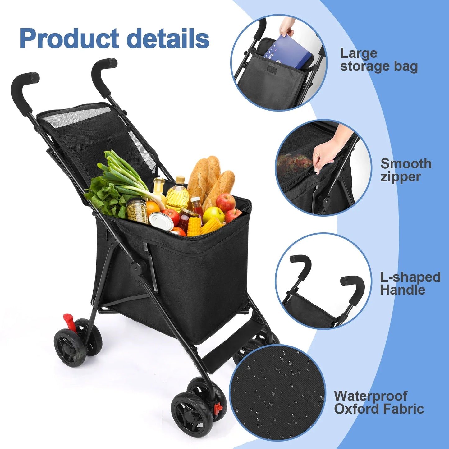 Foldable Utility Shopping Cart - Lightweight Portable Trolley for Market, Picnic & Pet Transport