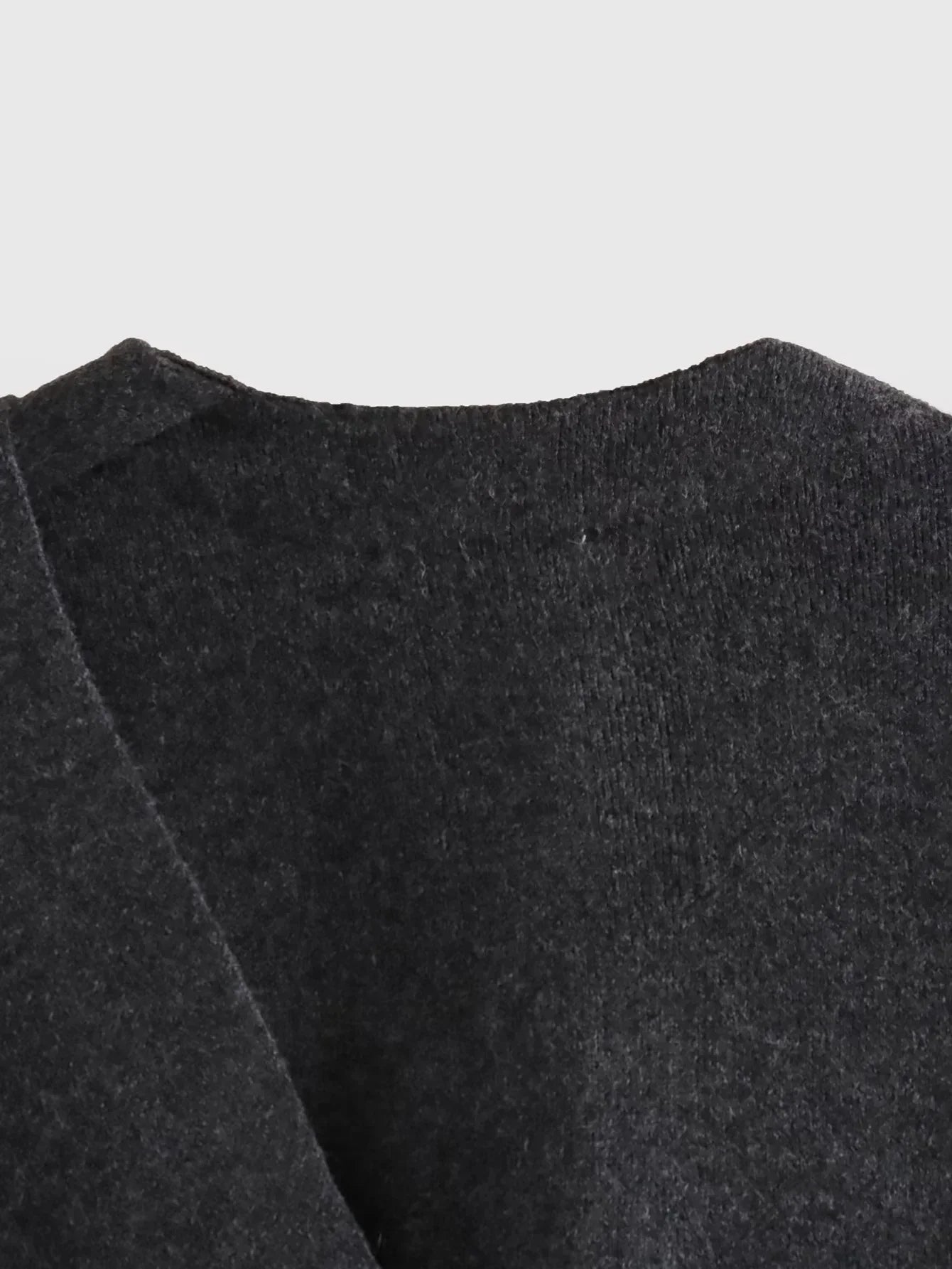 ZBZA Women’s Asymmetric Scarf Knitted Jacket – O Neck Single Button, Side Slit Loose Coat, Winter Chic Outerwear