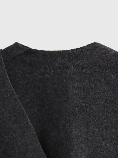 ZBZA Women’s Asymmetric Scarf Knitted Jacket – O Neck Single Button, Side Slit Loose Coat, Winter Chic Outerwear