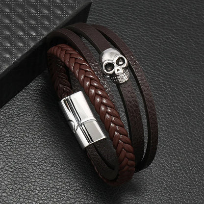 Fashion Men’s Multi-Layer Braided Leather Bracelet – Scripture, Compass & Evil Eye Design