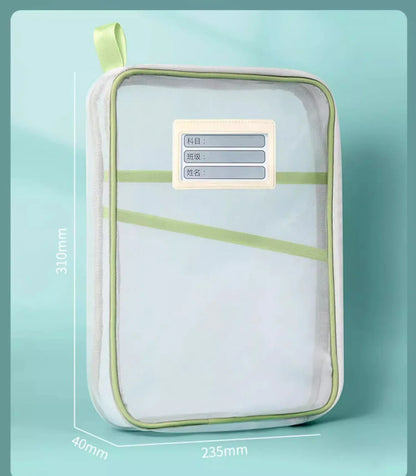 A4 Double Layer Mesh Zipper Storage Bag – Large Capacity Stationery Organizer Folder for School and Office Supplies