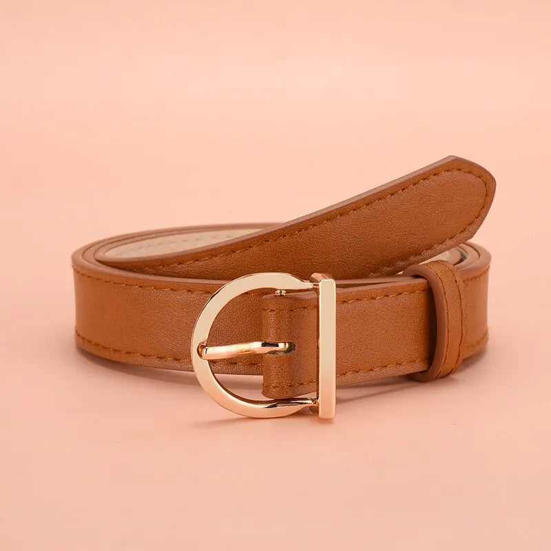 Women's Fashion Pin Buckle Thin Belt – Genuine Soft PU Leather Belt for Cargo Pants & Jeans, Windproof Design