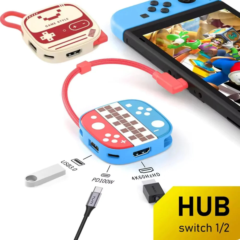 Switch 2 Dock HDMI 4K USB 3.0 Hub Adapter – Portable Docking Station & USB Splitter for NDS, Switch 2, Laptops, PC, iPad & MacBook