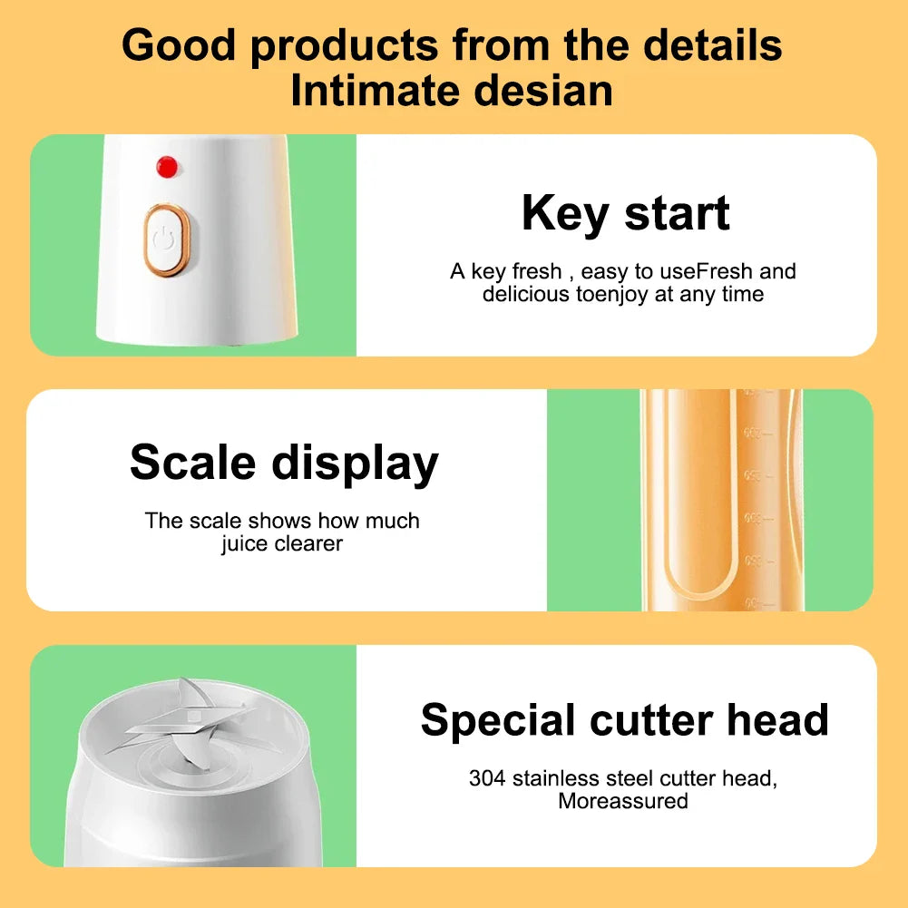 500ML Portable Electric Blender – 40W USB Rechargeable Cordless Juicer for Smoothies, Milkshakes, and Juice