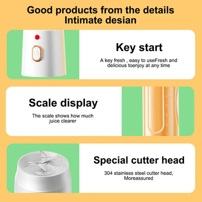 500ML Portable Electric Blender – 40W USB Rechargeable Cordless Juicer for Smoothies, Milkshakes, and Juice