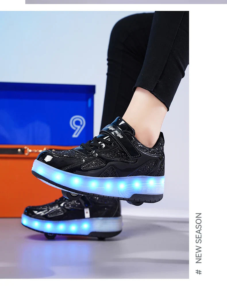Kids' Inline Roller Skates – Removable 2-Wheel Skate Sneakers for Girls, Powerslide Wheeled Shoes
