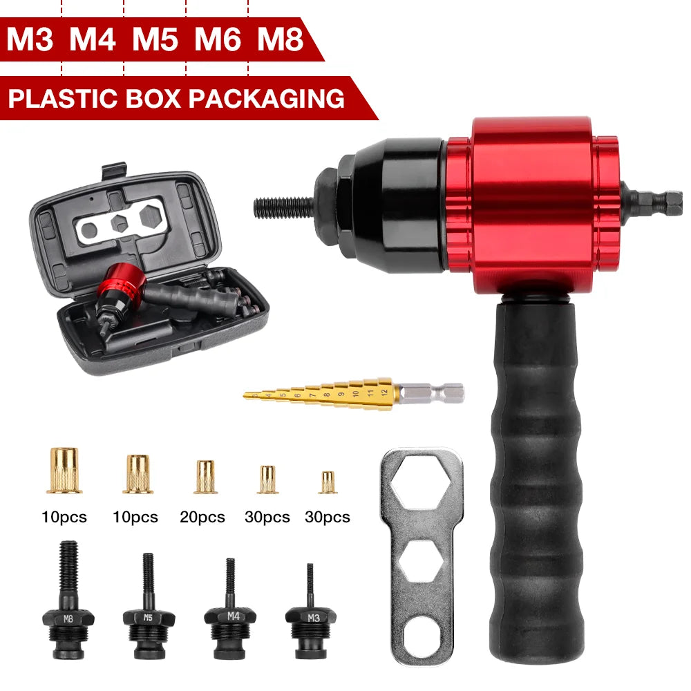 Electric Rivet Nut Gun – M3-M8 DIY Home Riveting Tool, Plug-in Converter for Electric Drill