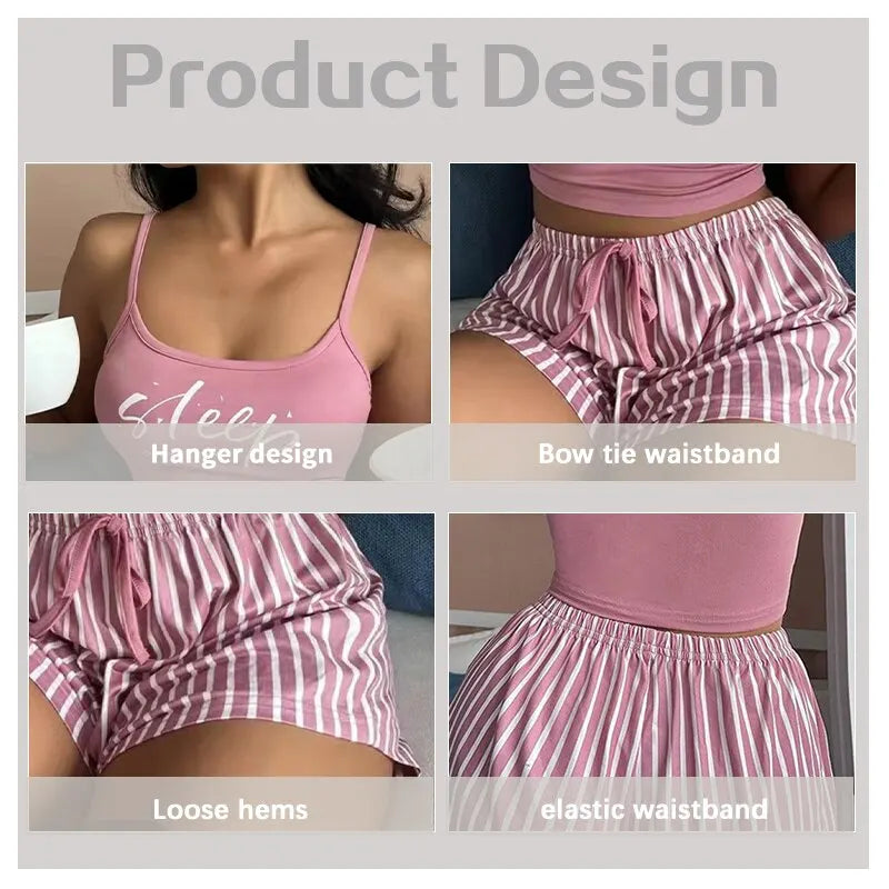 Summer Seduction: Sexy Women's Cotton Pajamas Set - Cute Sleeveless Tops and Shorts, Soft Sleepwear Nightwear for Females
