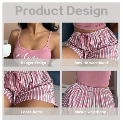 Summer Seduction: Sexy Women's Cotton Pajamas Set - Cute Sleeveless Tops and Shorts, Soft Sleepwear Nightwear for Females
