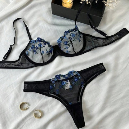 Sexy Lace Floral Lingerie Set for Women — Transparent Bra & Underwear Party Set, Sizes S-XL