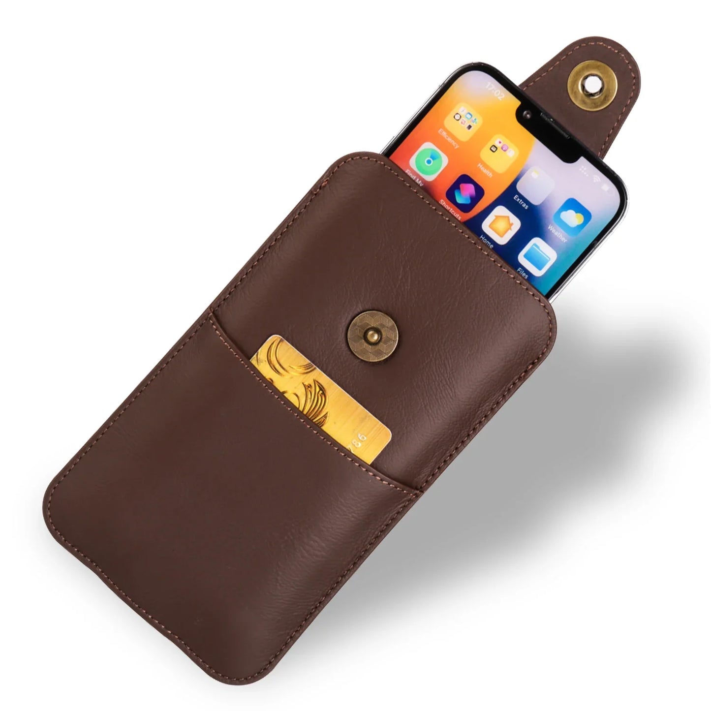 Genuine Cow Leather Phone Pouch – Men’s Waist Bag Holster for iPhone 7 to 16 Pro Max