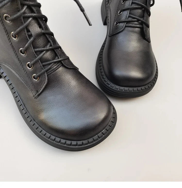 Careaymade 100% Genuine Leather Wide Casual Women’s Short Boots – Big Size, Handmade Men’s Wool Boots