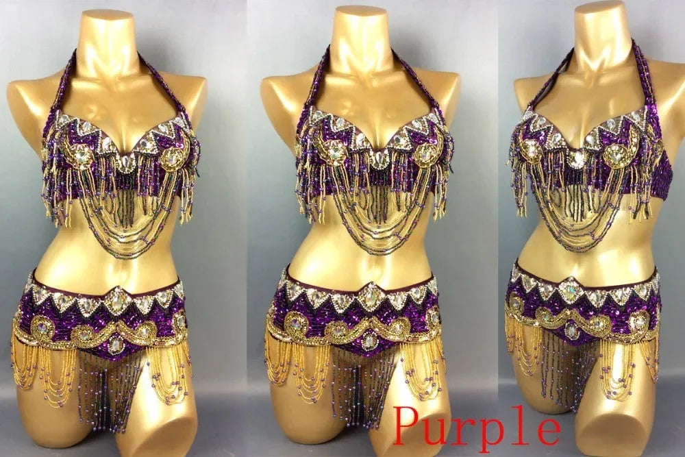 Sexy Belly Dance Costume Set for Women – 2-Piece Bra & Belt Outfit for Sizes 34D/DD,36D/DD,38/D/DDD,40B/C/D,42D/DD